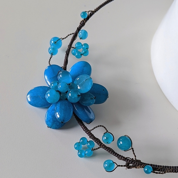 Turquoise Flower Choker Necklace For Women - Picture 3 of 11